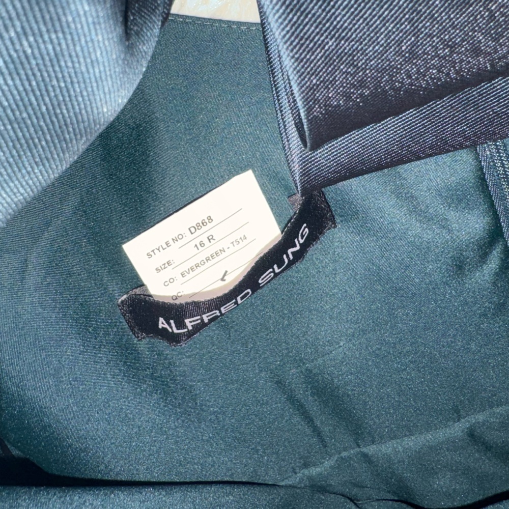 NEW Alfred Sung Bow Strap Satin Twill Trumpet Gown Sz 14 R evergreen green - Picture 4 of 6